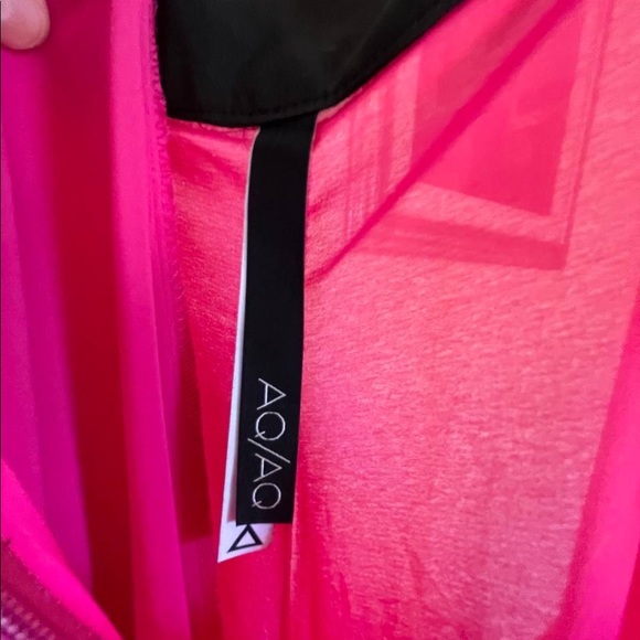 💕 AQ/AQ Opium Halter Cross Neck Cerise Pink High Low Asymmetric Prom Maxi Dress - Picture 10 of 13